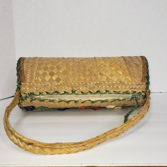 VINTAGE FLORAL WICKER PURSE TOP HANDLE HANDBAG - Picture 5 of 10